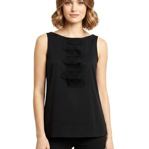 Akris Punto Black Sleeveless Boat Neck Cascade Ruffle Front Top Size 14